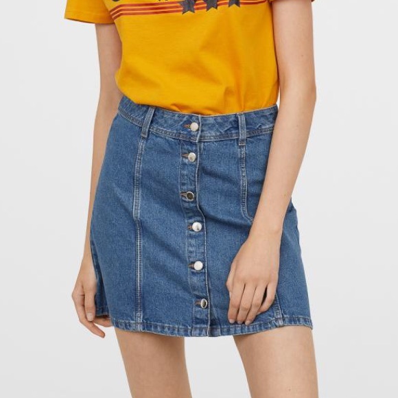 a line button front denim skirt